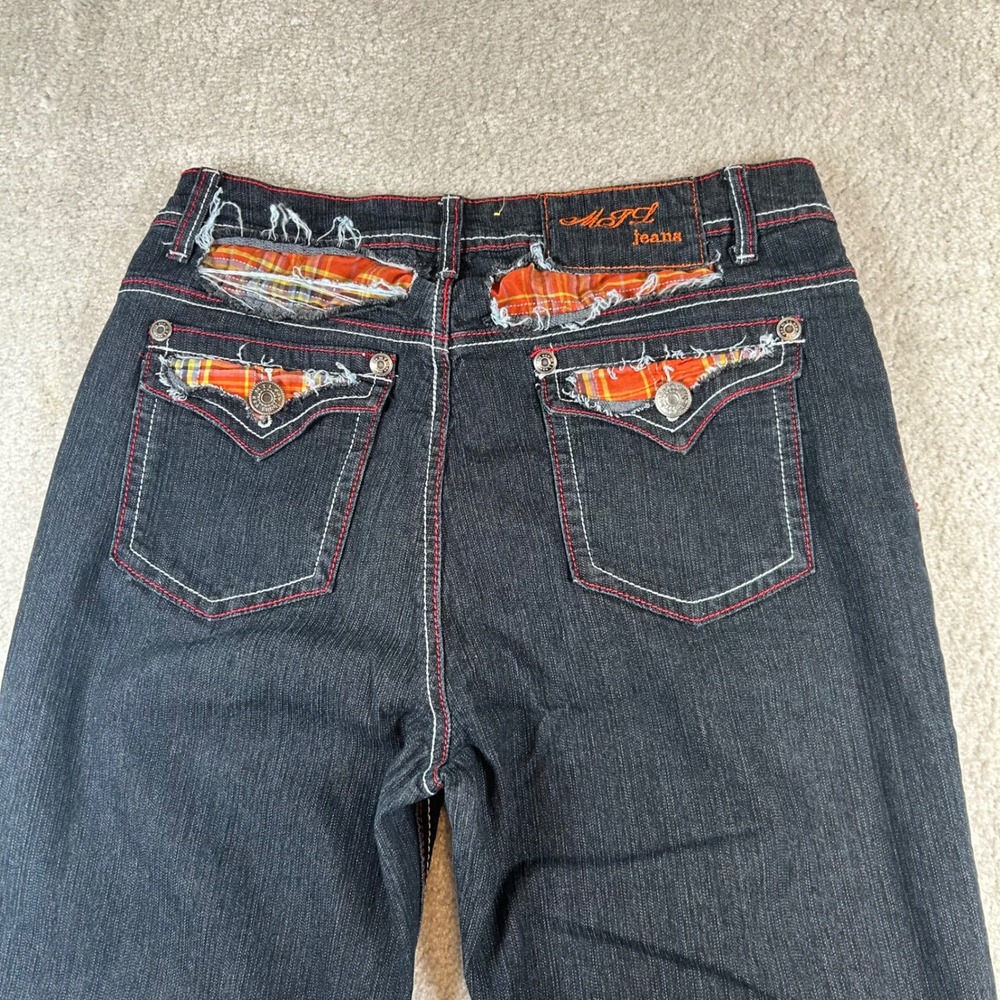 MTL More To Love Jeans Womens 10/12 Dark Wash Studded Contrast Stitch Distressed - Picture 4 of 15